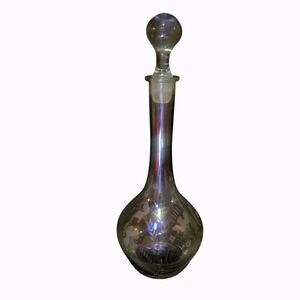 Vintage Romanian 15.7‎ Tall Sand Etched Floral Decanter Glass W/ Stopper